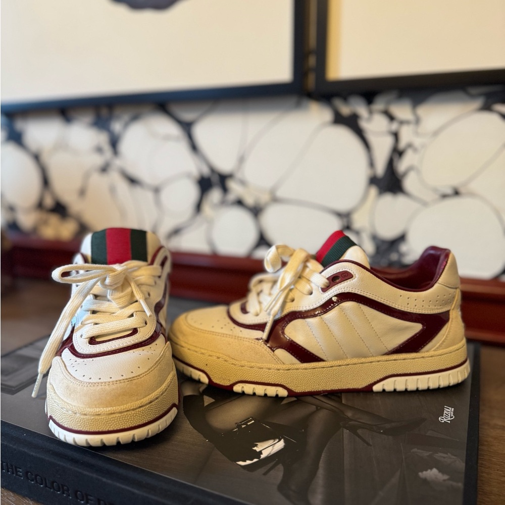 Gucci Beige and Burgundy Sneakers